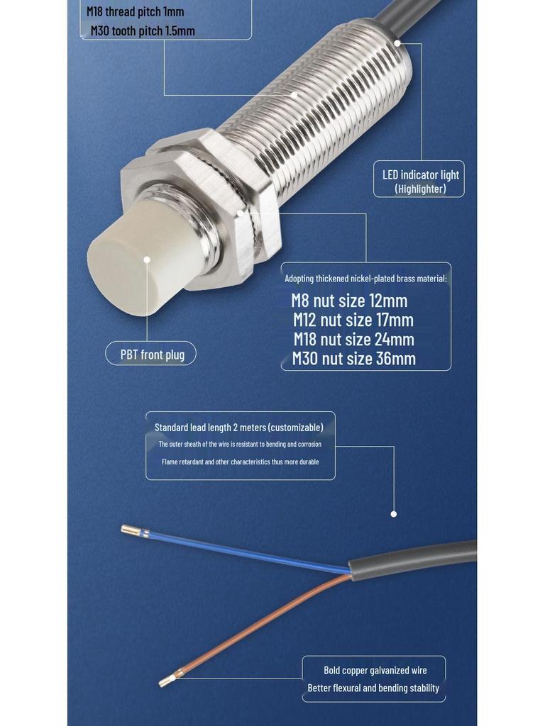 Waterproof Inductive Proximity Switch, Two-Wire, M8/M12/M18/M30, NPN NO/PNP NC