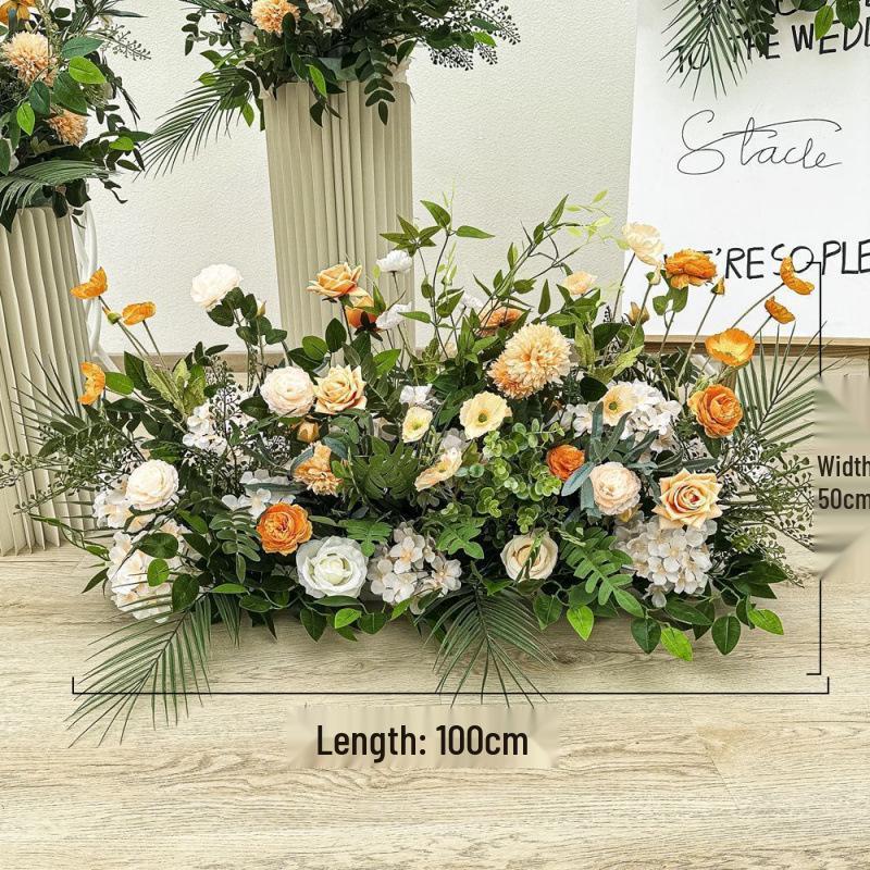 New Floral Ground Row Silk Flower Arrangement for Engagement & Wedding Decor - Large Size, Elegant Design