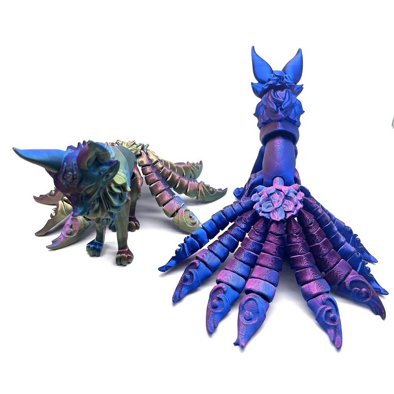 3D Printed Multi-joint Movable Model Nine-tailed Fox, Home Decoration, Children's Birthday Gift Toy