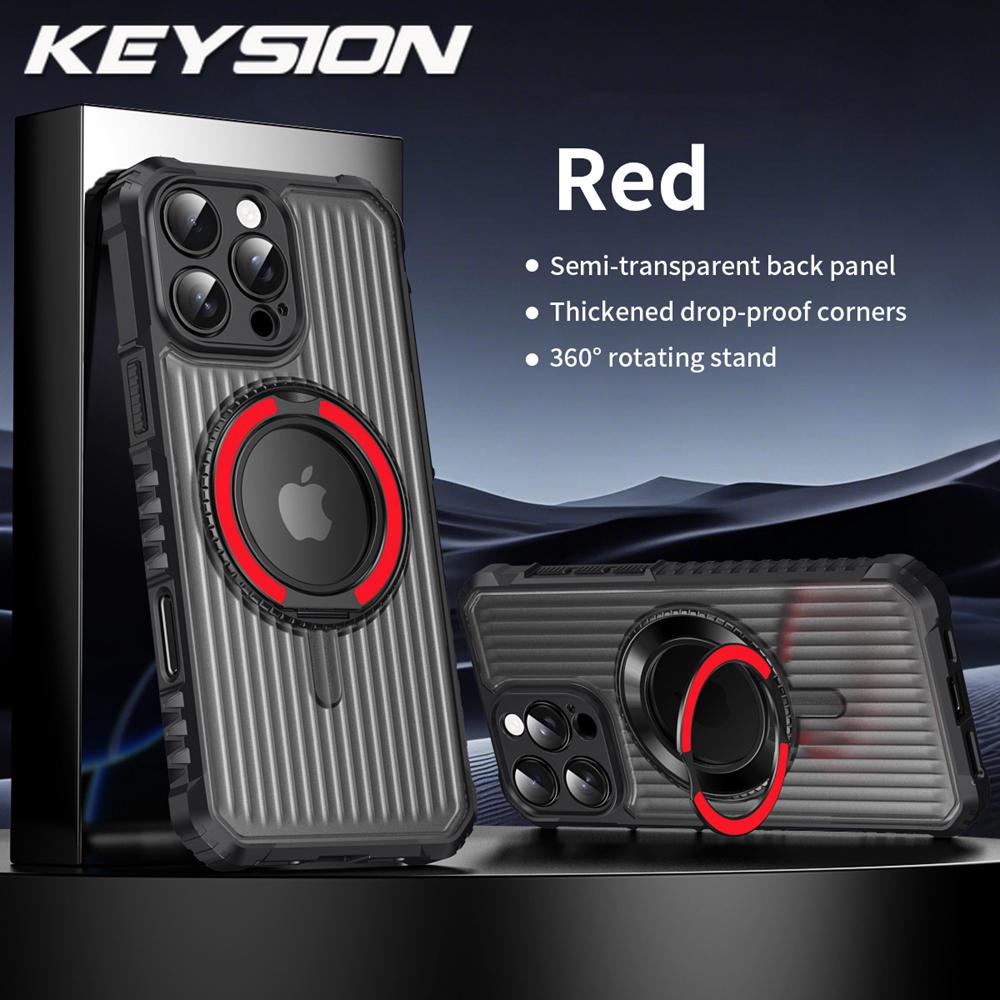 

KEYSION 360°Rotating Ring Stand Case for MagSafe for iPhone 15 16 Pro Max 16 Plus Transparent Magnetic Shockproof Phone Cover for iPhone 15 Pro Max красный