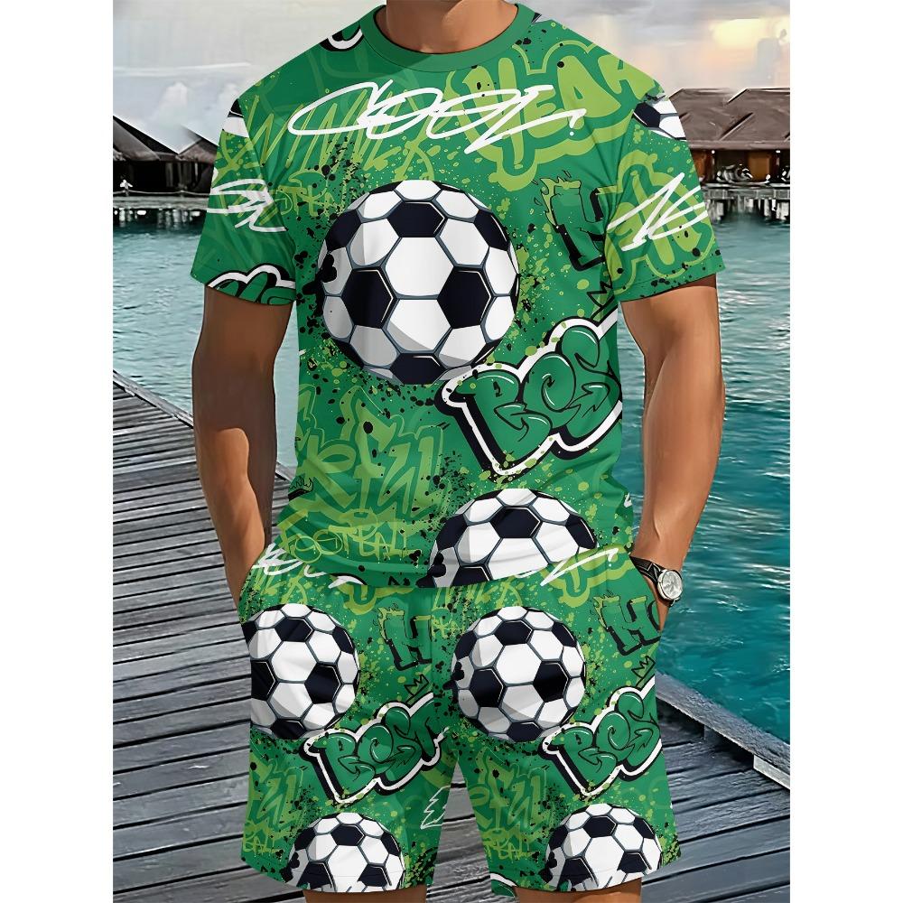 Men s Summer Sports Plus Size 2-piece Set Comfortable Loose Breathable Fashionable Colorful Creative Fun 3D Print Sports Wear S