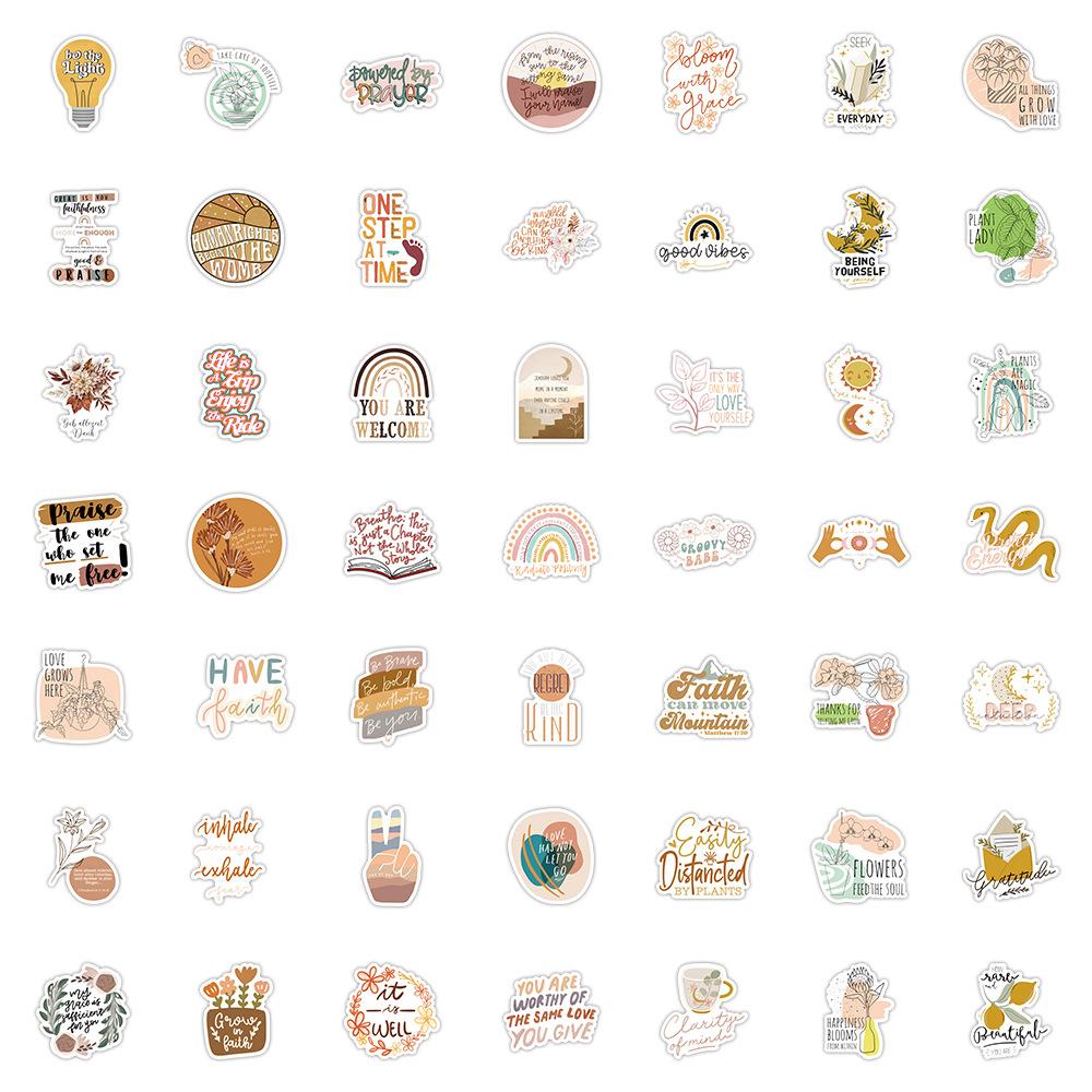 10/30/50/100pcs Bohemian Motivational Phrases Cartoon Stickers Boho Inspirational Quotes Decals Suitcase Phone Diary Sticker Toy