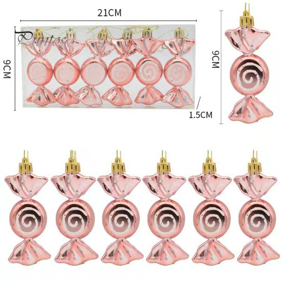 6Pcs Christmas Candy Pendants Hanging Decorations Lanyard Design Bright Color Xmas Tree Candy Ornaments