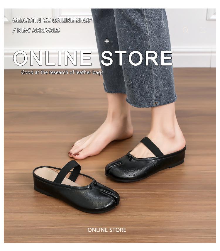 2025 Summer Women's Closed Toe Slip-on Hidden Heel Flat Mules with Tabi Split Toe Design