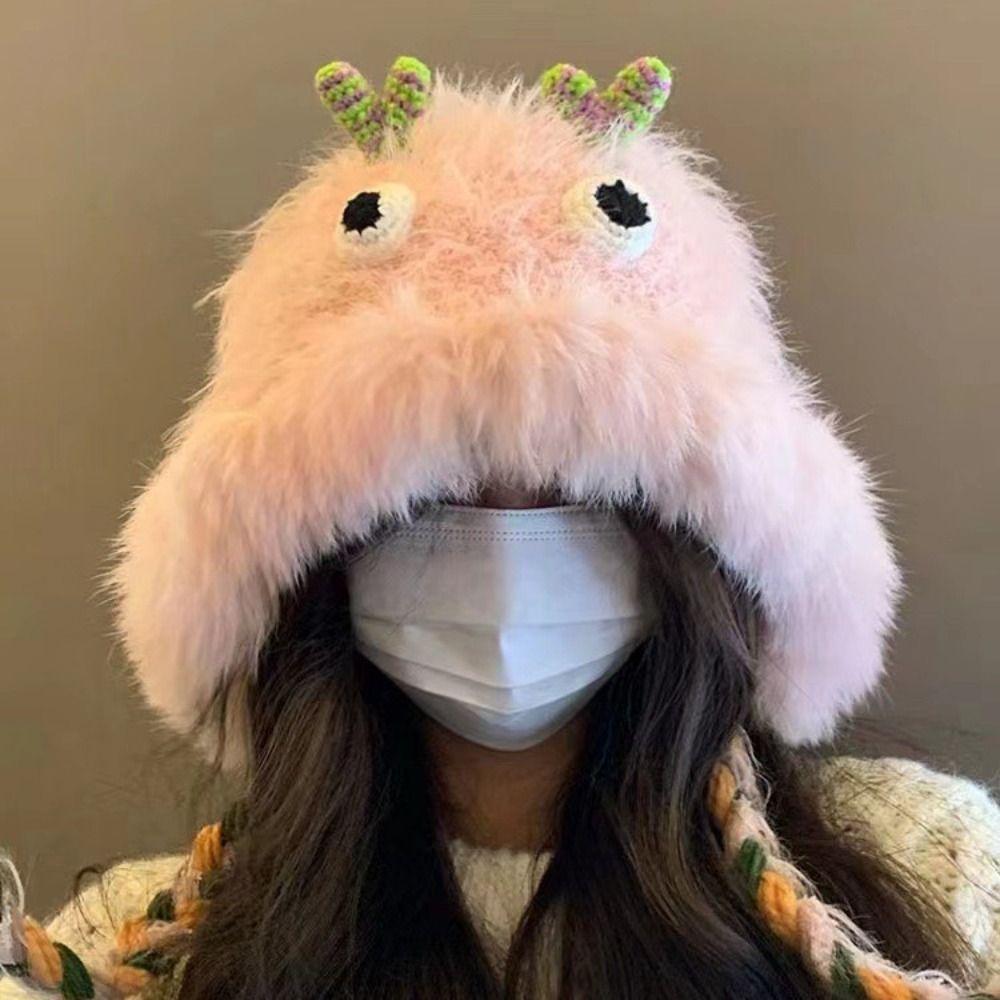 Cloth Accessories Kawaii Funny Hat Knitting Ear Protection Hat Outdoor Cartoon Plush Hat  Boy