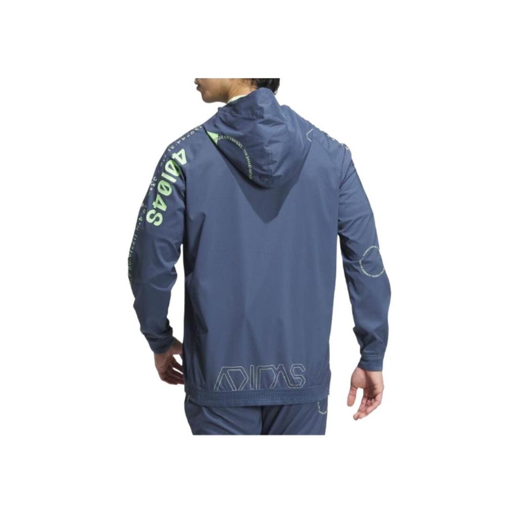 Adidas Quick-Dry Letter Logo Print Stretch Pullover Hooded Long Sleeve Jacket Men jackets Blue IN9006