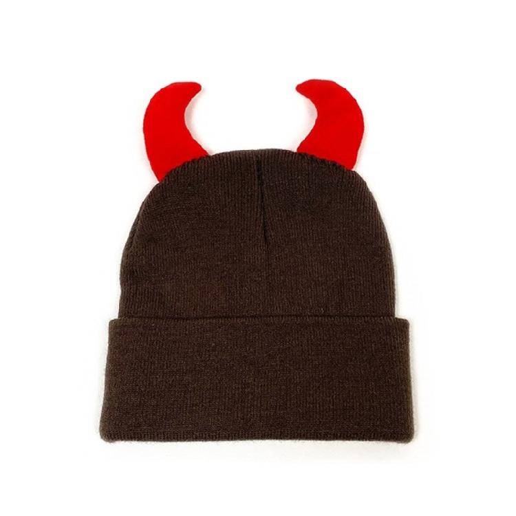 Devil Horn Winter Hat for Adult Handwoven Stretchy Caps Outdoor Activity Hat for Skiing Knitted Skull Hat Cool Accessory
