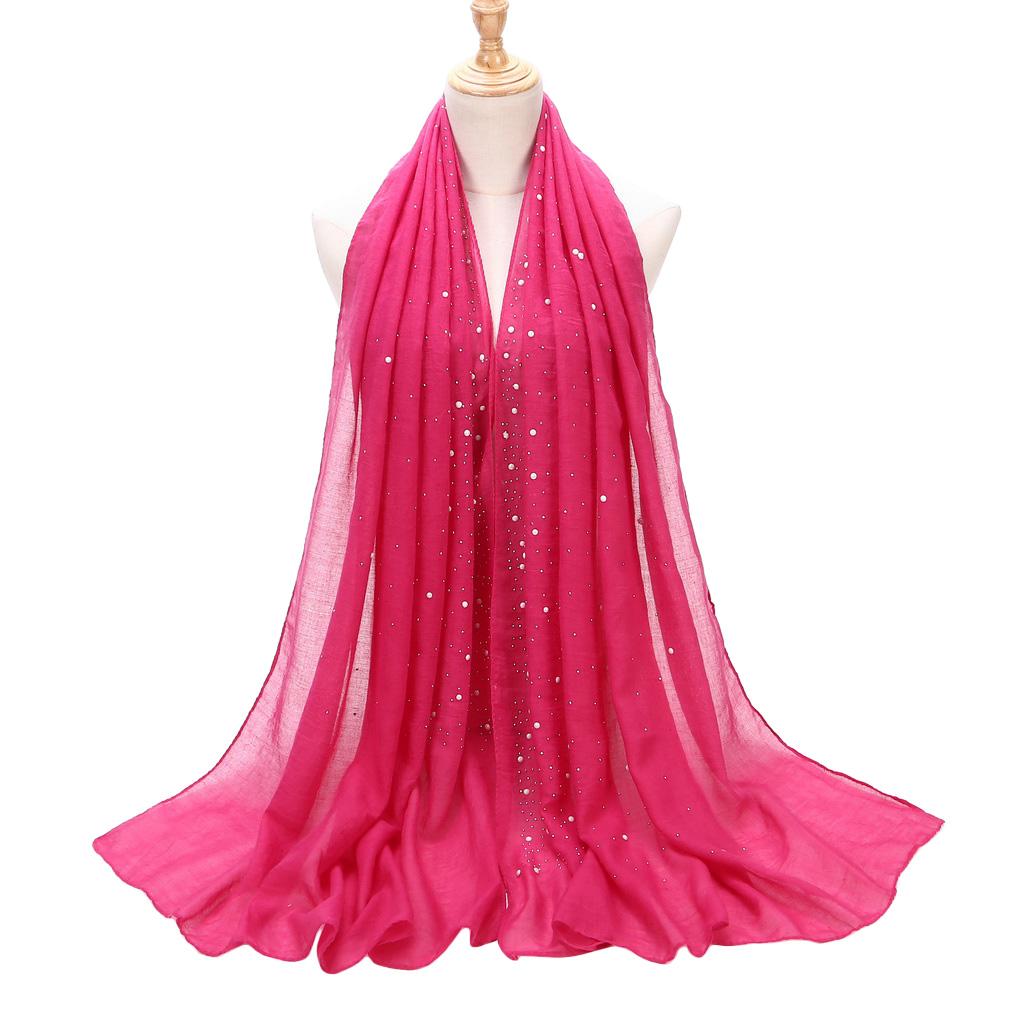 75x180cm Beads Pleated Hijab, Cotton Rayon Scarf Shawl
