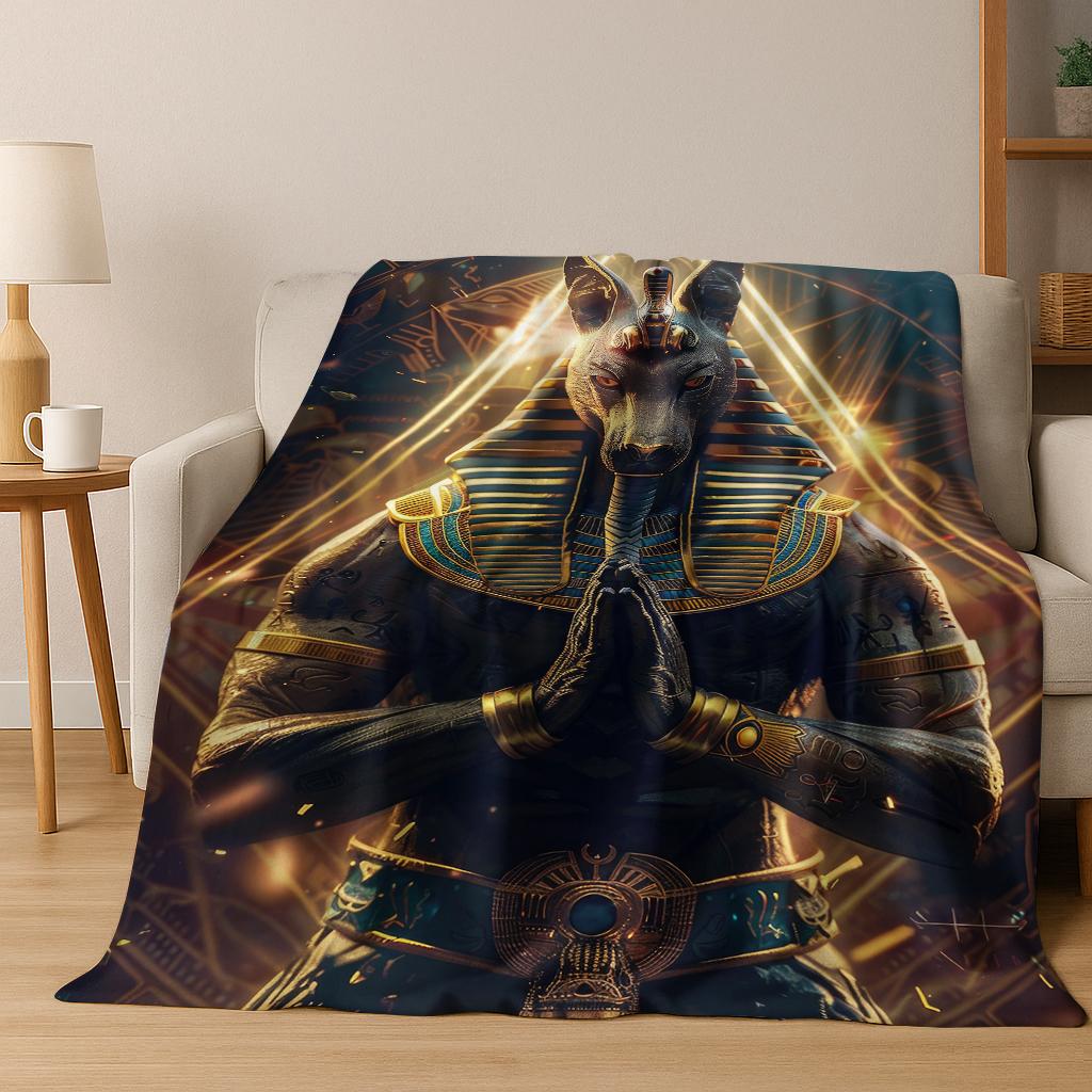 Ancient Egyptian Mythology Anubis Flannel Blanket Soft Warm Blanket for Home Bedroom Office Travel Camping Picnic Gift To Child