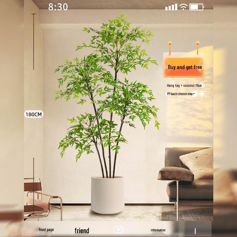 Large Indoor Potted Nandina Domestica Faux Plant - Luxury Green Décor for Living Room