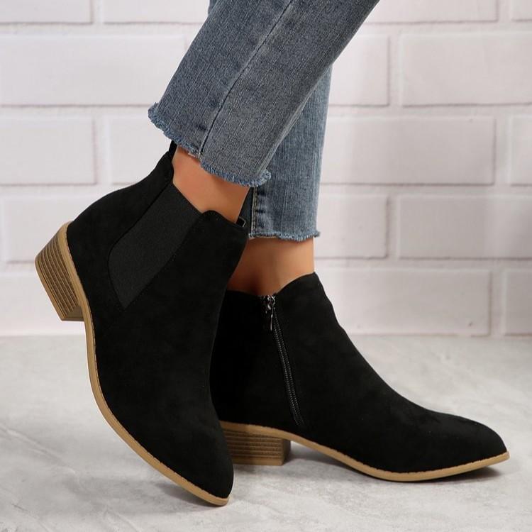 Large Size Women's Short Boots New Square Heel Suede Fashion Boots Side Zipper Short Boots Casual Versatile Women's Shoes