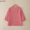 ZANZEA Women Grid Print Casual V-Neck 3/4 Sleeve Blouse