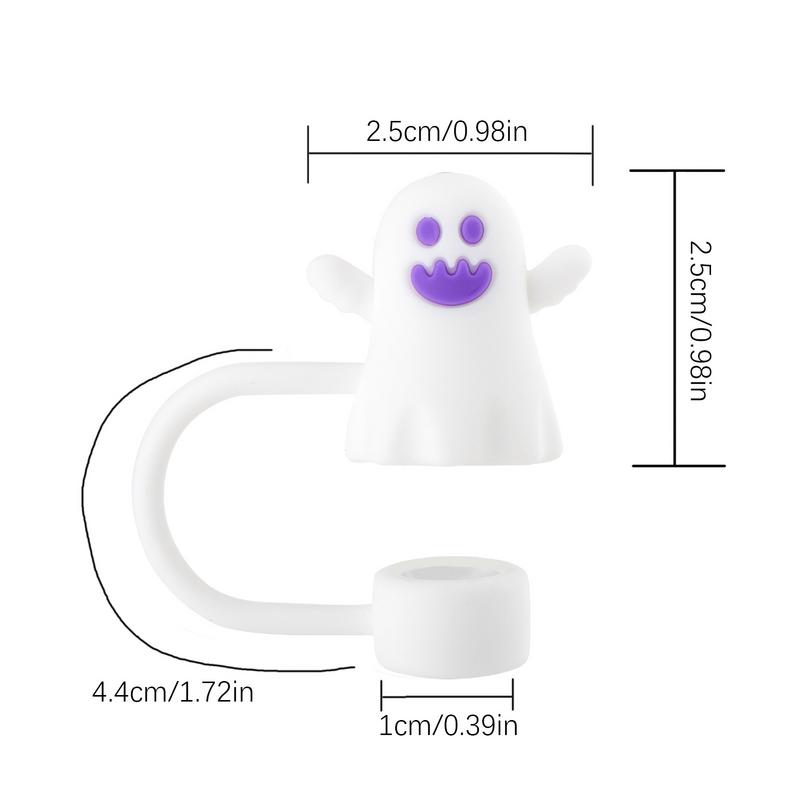 Silicone Straw Covers Pumpkin Ghost Reusable Drinking Straw Topper 4 Piece Accessories For Kitchen Dining Water Bottles Tumbler