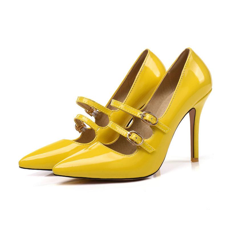 2025 Women's Shoes New Patent Leather Pointed High-heeled Shoes Size 34-46 Belt Buckle Caligae Buckle Shoes