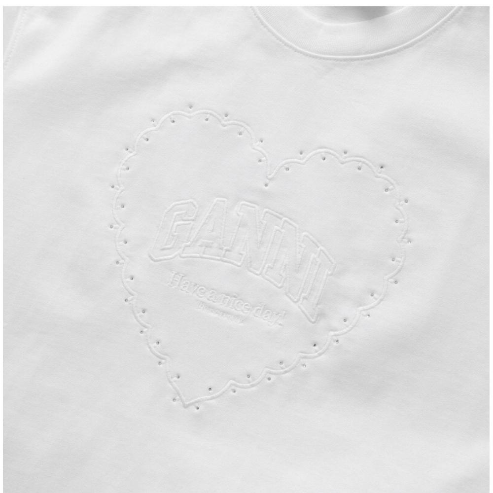 Ganni T4033 151 Heart RhineStone Logo Women S Short Sleeve Tee