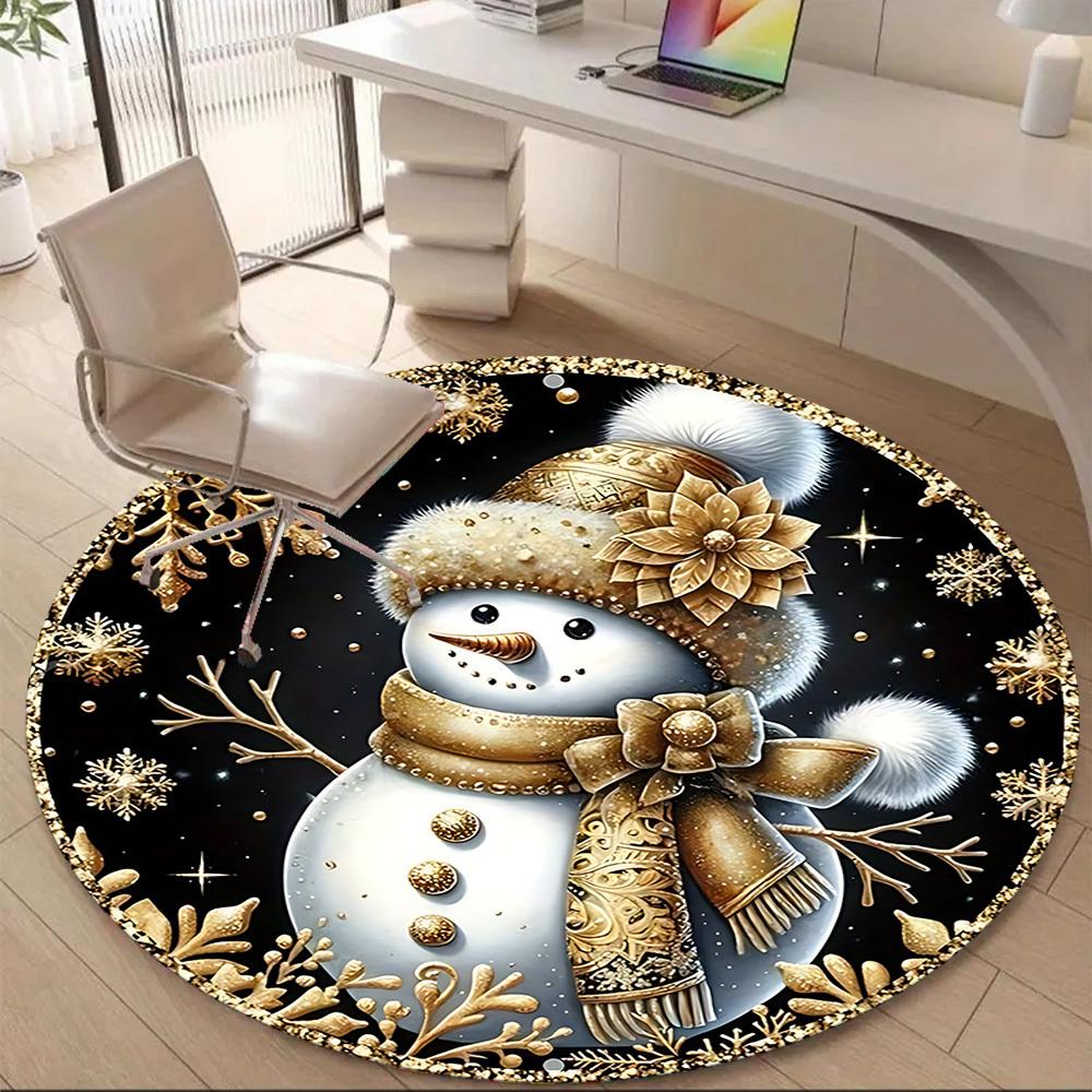 1PC Snowman Winter Wonderland Office Round Area Rug, Mat Suitable For Office, Under Office Chairs Bedroom Living Room Home Decor, Room Deco