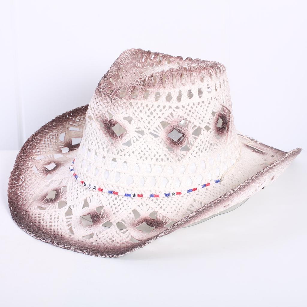 Popular European and American Classic Hollow Western Cowboy Hat Men's and Women's Fashion Vacation Breathable Sunshade Straw Hat