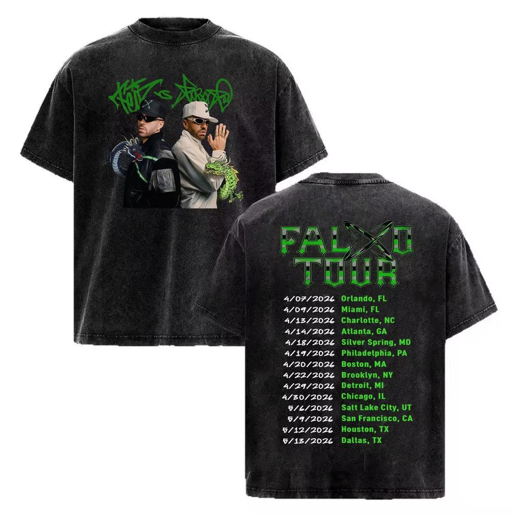 T-shirt Vintage Lavata Rapper Feid Ferxxo Tour 2026 Abbigliamento Uomo Moda High Street T-shirt Leggera e Traspirante per Outfit Estivi Freschi