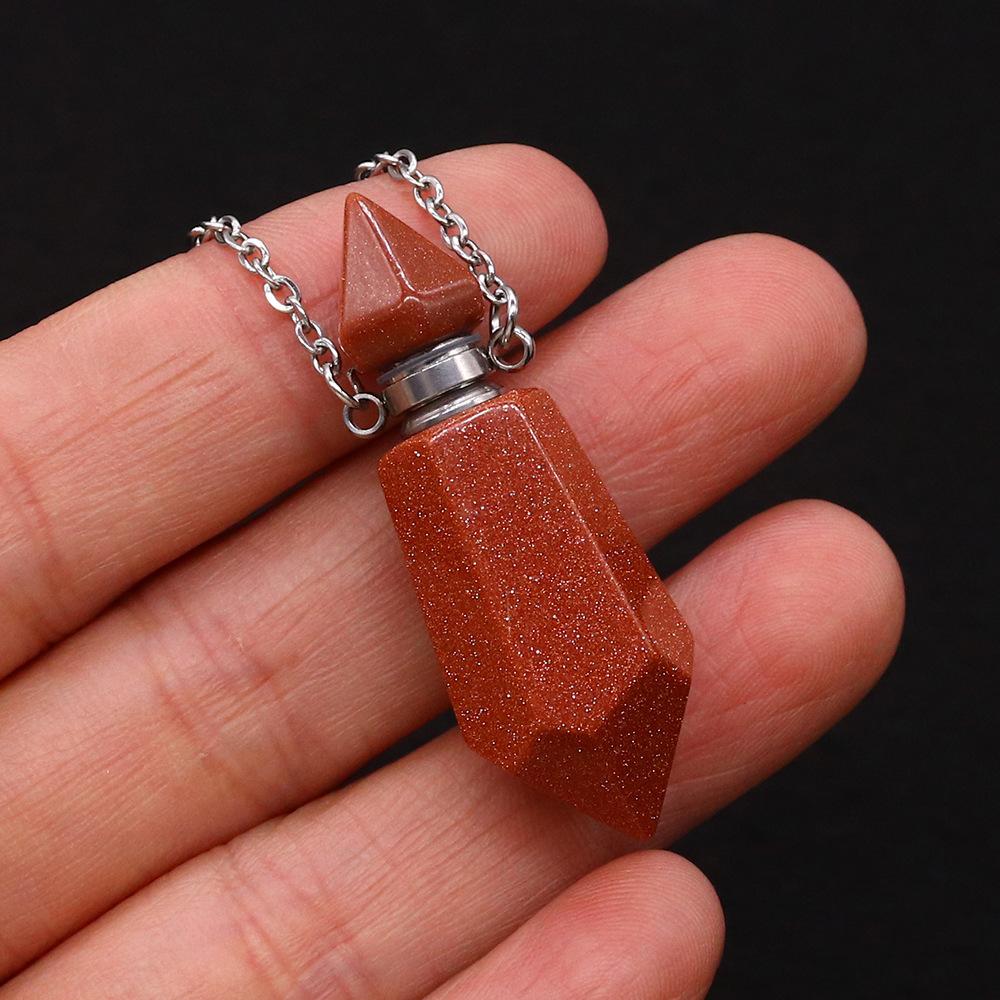 1pc Colgante Collar Botella de Perfume de Piedra Natural Acero Inoxidable Aromaterapia Aceite Esencial con Piedra Cuarzo para Mujer