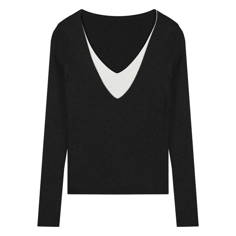 Temperament V-neck Knitwear Bottoming Tops Women's Autumn Slim Thin Pullover Sweater