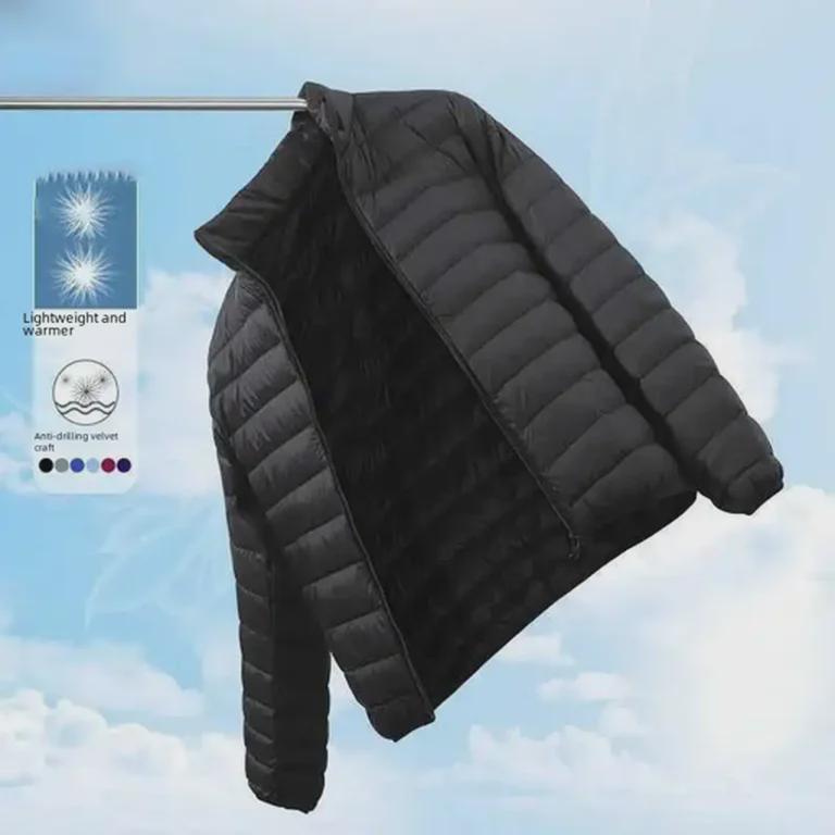 Men's Large Lightweight Casual Cotton Jacket with Short Stand Collar and Hood