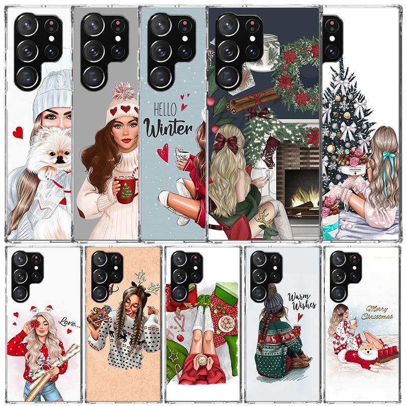 Christmas Art Girls Coffee Phone Case For Samsung Galaxy S24 S25 Edge S26 Ultra S22 S23 Plus S21 + S20 FE Soft TPU Back Cover Ga