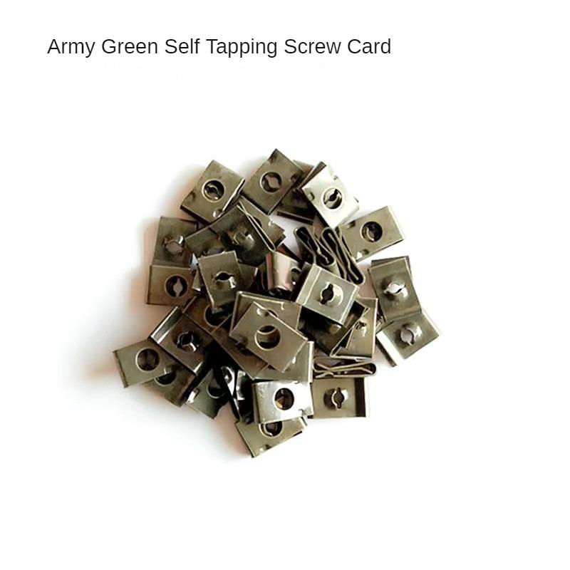50/20/10Pcs Car Motorcycle Scooter Moped Cover Metal Retainer U-Type Clips ArmyGreen Self-tapping Bumper Fastener Anti-rust Clip