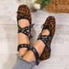 Fashion Woman Ballet Flats Fashion Cow Leopard Print Lace Up Woman Brand Design Ankle Buckle Strap Ladies Casual Leopard Canvas Loafer
