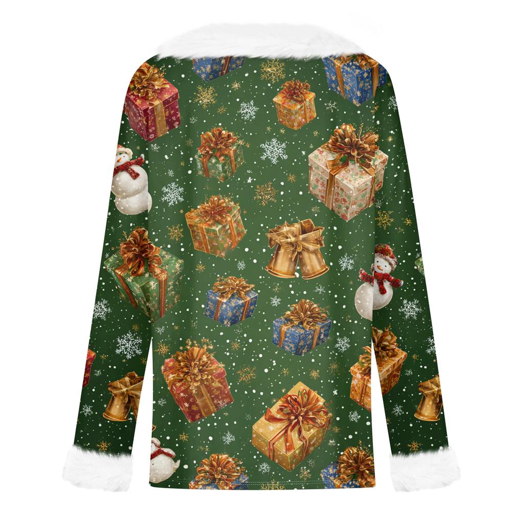 Women's T Shirt Tee Christmas Shirt Long Sleeve Party Christmas Print Fleece Collar V Neck Top