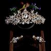 Bridal Tiara Gold Crown Wedding Dress Accessories Earrings Hair Accessories Set Pink Crystal Crown