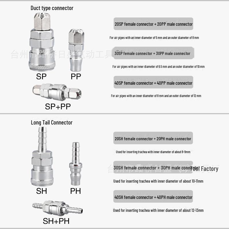 8mm Air Pipe Pneumatic C-Type Quick Connector with Long Tail, 4-Point External, 2-Point Internal Thread, Male & Female Heads