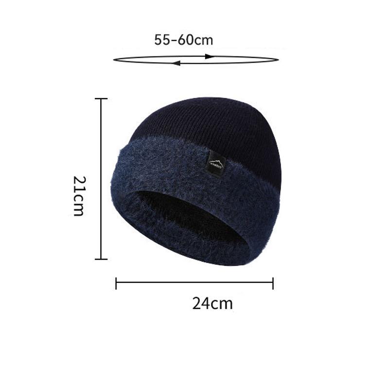 Knitted Hat Men's High Elastic Large Head Wool Hat with Thick Velvet Ear Protection Solid Color Cap