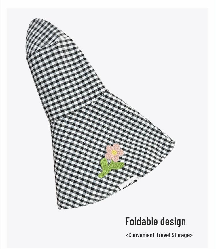 Women's Korean Checkered Wide Brim Fisherman Hat with Butterfly Tie for Summer Sun Protection