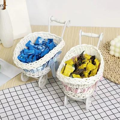 Panier à fleurs en rotin pour poussette Petit panier de rangement tissé Porte-fleurs artificielles Panier Organisateur de bureau pour maison Mariage Baby shower Table