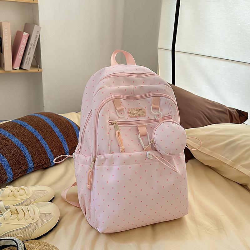 College Style Schoolbag Female College Student Korean Version Polka Dot Backpack Female Large Capacity Class Schoolbag Cute Girl Backpack
