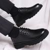 Fashion Leather Shoes for Men Black Thick Sole Platform Round Toe Shipping Free Classic Man Casual Shoe Original Comfortable 2024 Trend