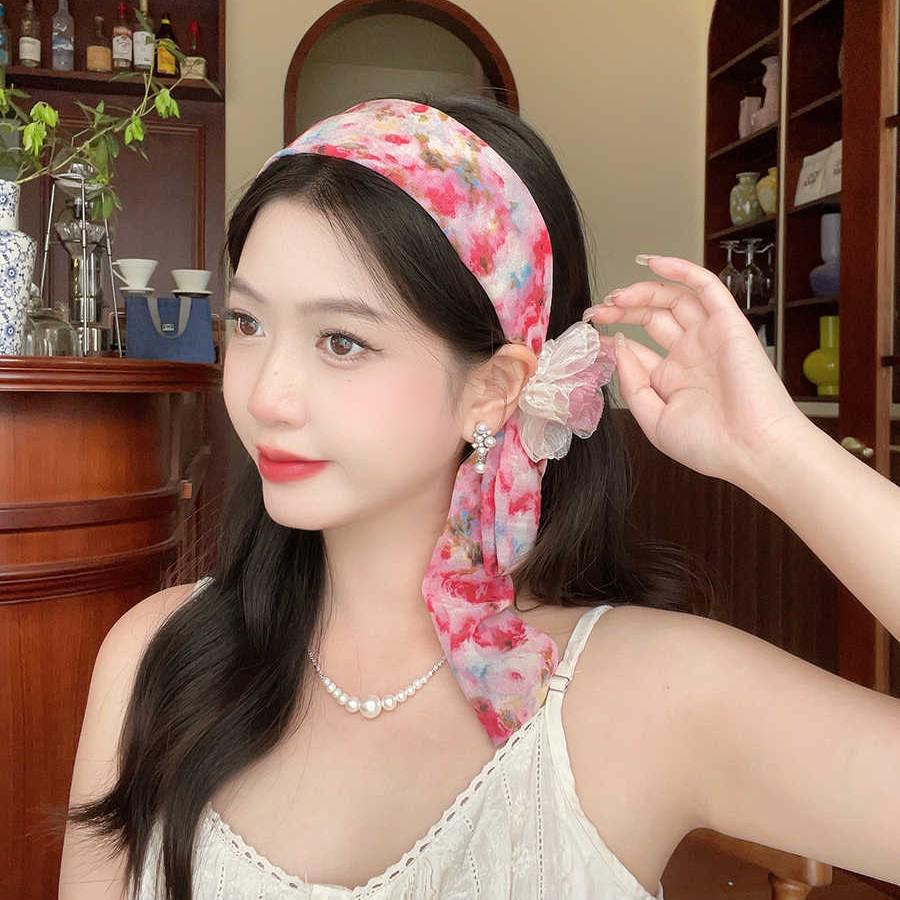 French Pastoral Flower Headband - Wide Edge Skull Top Hair Bun Accessory