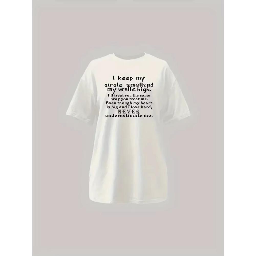 Letter Print Crew Neck T-shirt Casual Short Sleeve Drop Shoulder Top Women's Clothing Fashion Aesthetic T Shirt Lady Tees