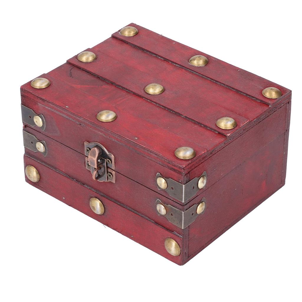 Vintage Wooden Storage Box 145x120x85mm Multifunctional Decorative Treasure Chest Box with 3 Bit Lock
