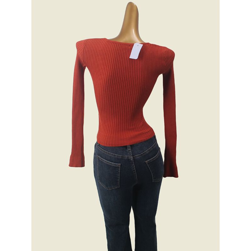 Fashionable Sexy Easy to Wear Autumn and Winter Western Style Slim fit Elastic Knitting Long sleeve Foreign Trade Original Order Bottoming Shirt