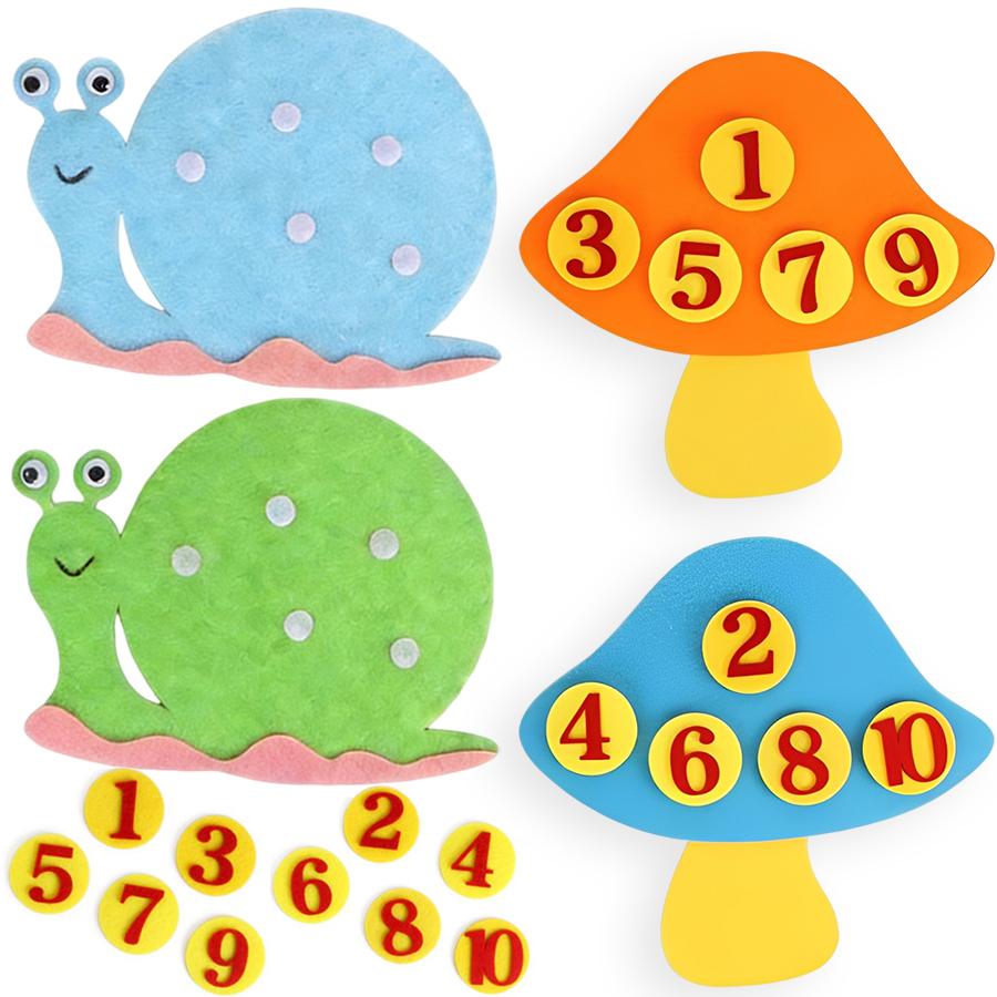 1-10 Digital Mushroom Snail Cartoon Felt School Mathematics Teaching Aids Cognitive Felt Teaching Tools School Office Supplies