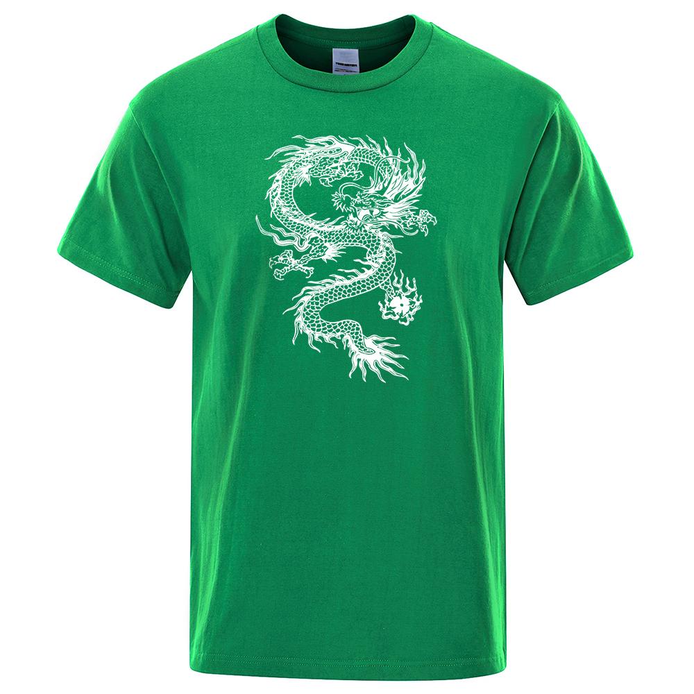 Chinese Style White Dragon Men Tshirts Fashion Breathable T Shirts Loose Cotton Tee Clothing High Quality Brand Male T-Shirt