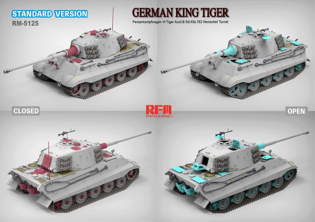 RYEFIELD MODEL King Tiger Henschel Turret Standard Edition Plastic Model Kit RFM5125 1/35 Sd.Kfz.182