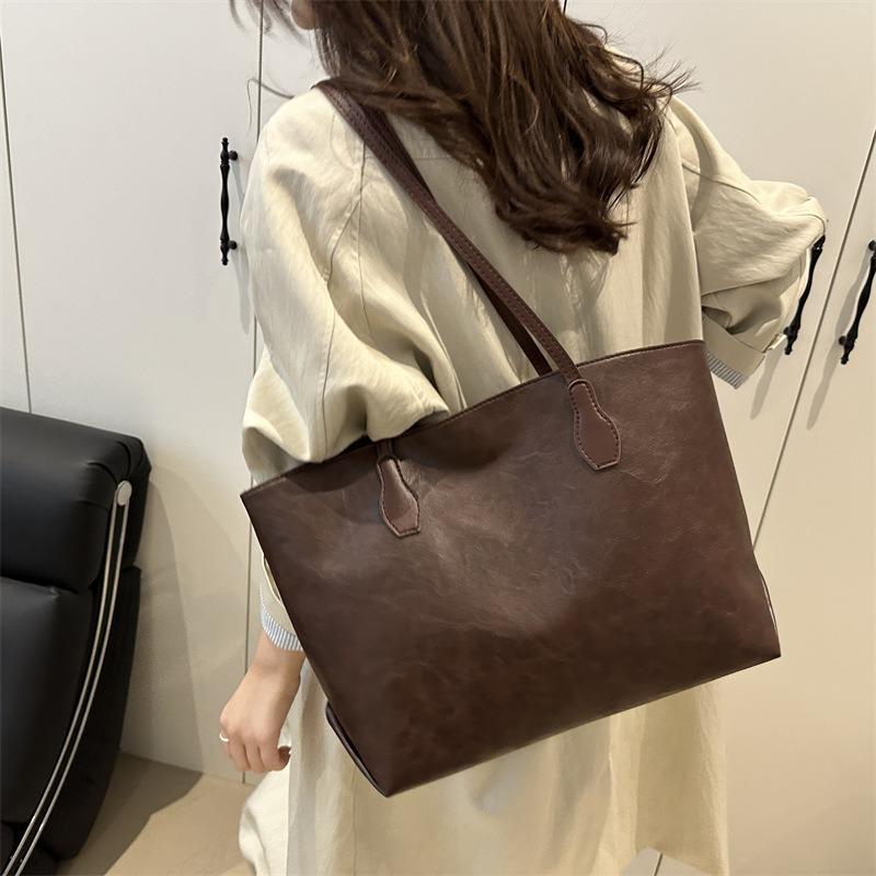 Large capacity women's bag casual new trendy fashion shoulder tote bag solid color simple handbag