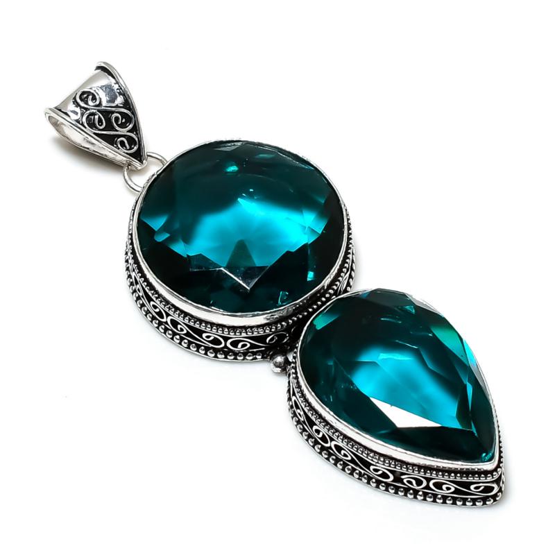 Amazing Indocolite Gemstone Pendant 925 Sterling Silver- Handmade Design, Everyday Wear Jewelry, Unique Indocolite Double Stone Pendant Gifts