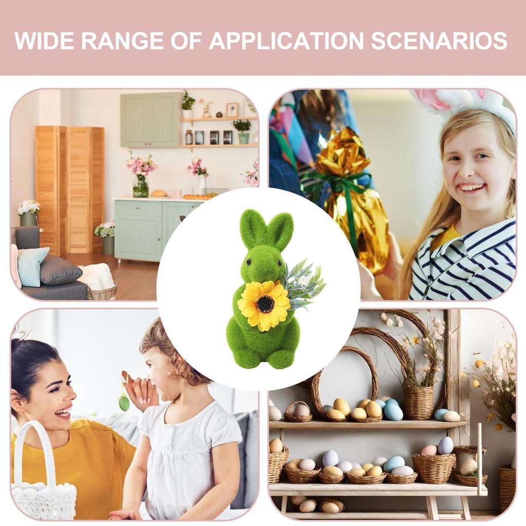 Flocked Bunnies Compact Rabbit Figure Art Moss Bunny Decor For Family Friends Holiday Home Indoor Bedroom Shelf Cabinet Entrance