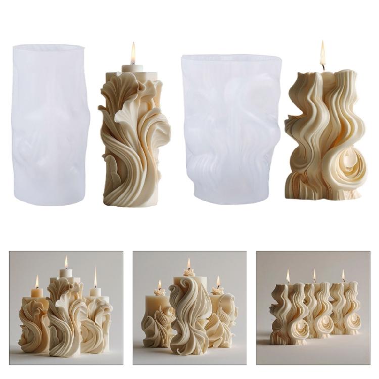 Waved Pillar Silicone Molds Plasters Molds Spirals Flower Shape Candle Molds Ornament Epoxy Resin Molds Casting Molds