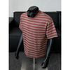 Men's Black Grey Striped T-shirt Crew Neck Short Sleeve Casual Loose Fit Tee For Daily Streetwear