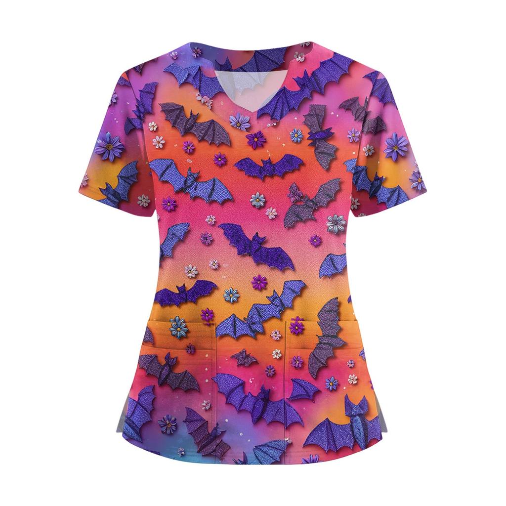 Women's Short Sleeved Solid Color V-neck Buttonable Side Slit Top T-shirt