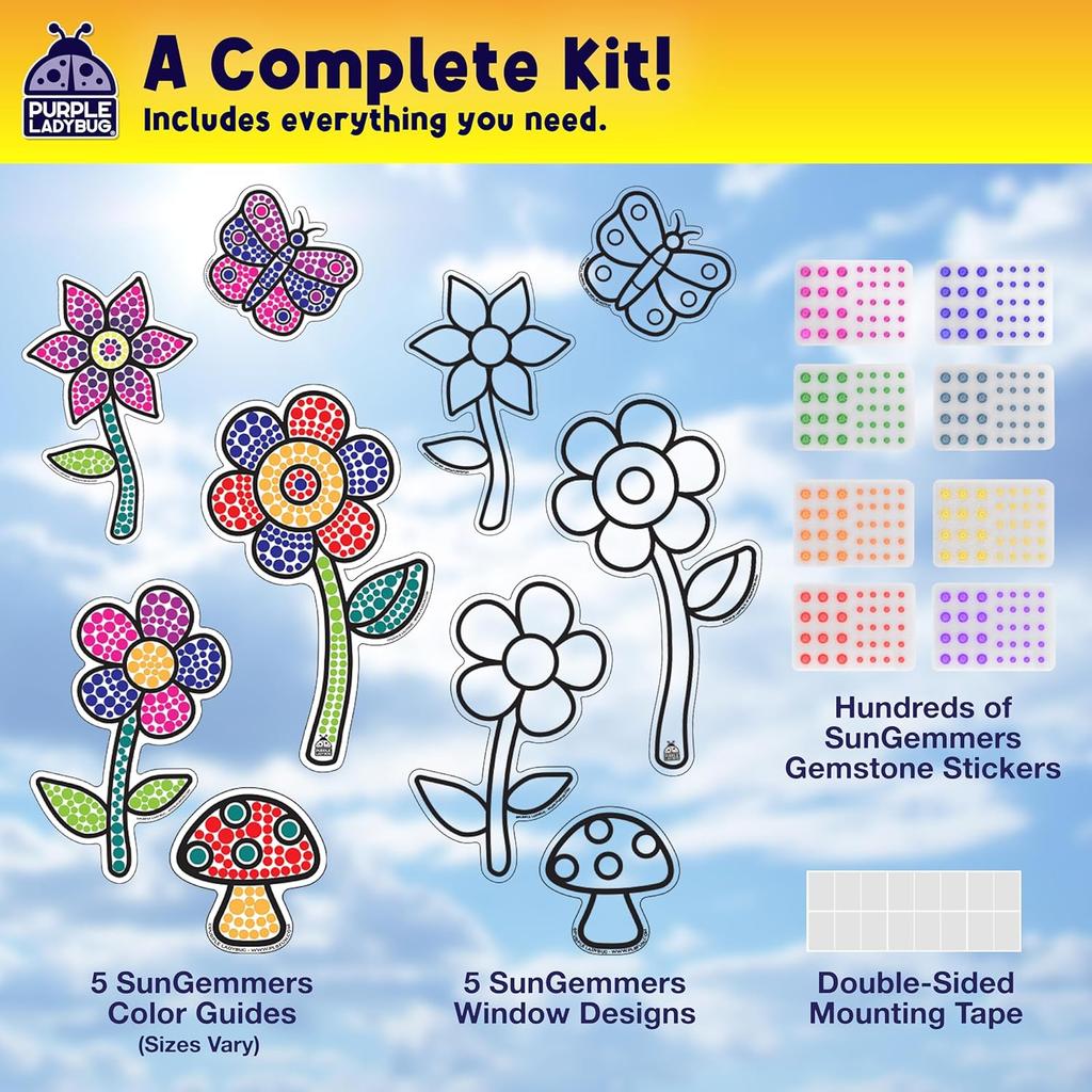 PURPLE LADYBUG SUNGEMMERS Suncatcher Gem Art for Kids - Fun Valentines Day Crafts for Ages 6-12, Birthday Gift for Girls 6-8, 8-12, Arts & Crafts